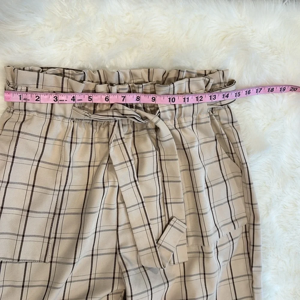Belted frill high waist plaid pants